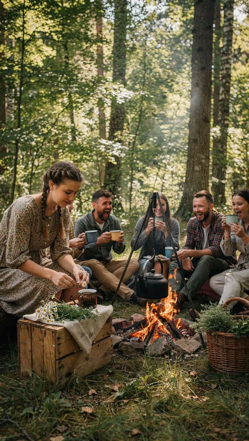 Tradiciškai ruošiama arbata, pristatyta su šviežiomis uogomis ir medumi.
